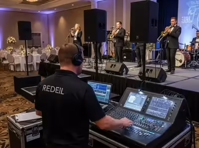 Renta de monitores para grupo musical en boda con mezcladora JBL CDMX