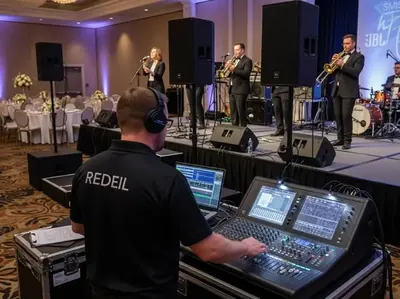 Renta de monitores para grupo musical en boda con mezcladora JBL CDMX