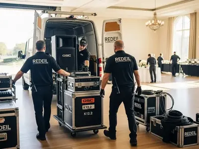 Instalación de bocinas QSC K12 para boda en salón CDMX
