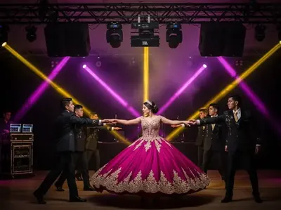 Renta de bocinas para coreografia XV anos - vestido magenta con bocinas JBL CDMX
