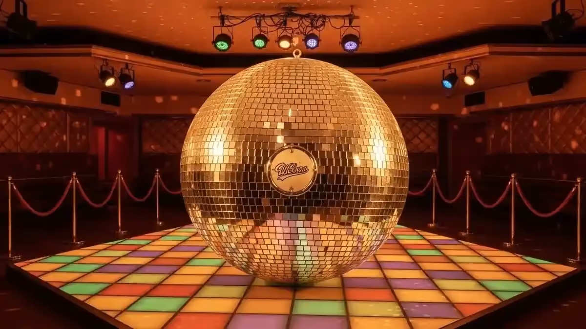Bola disco dorada para fiestas retro anos 70 y 80 en CDMX