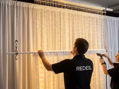 Cascada LED como backdrop de mesa de novios