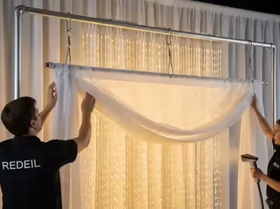 Cascada LED RGB en evento corporativo