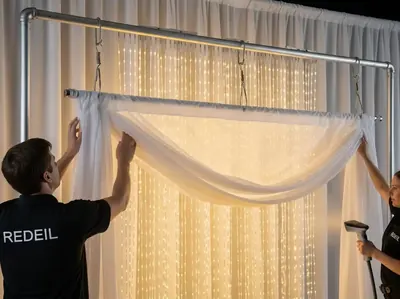 Cascada LED RGB en evento corporativo