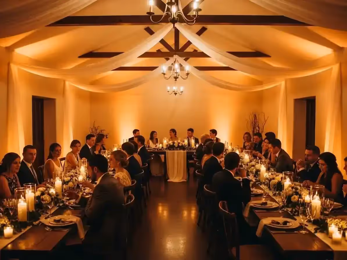 Cena de gala con zonas de luz diferenciadas por área