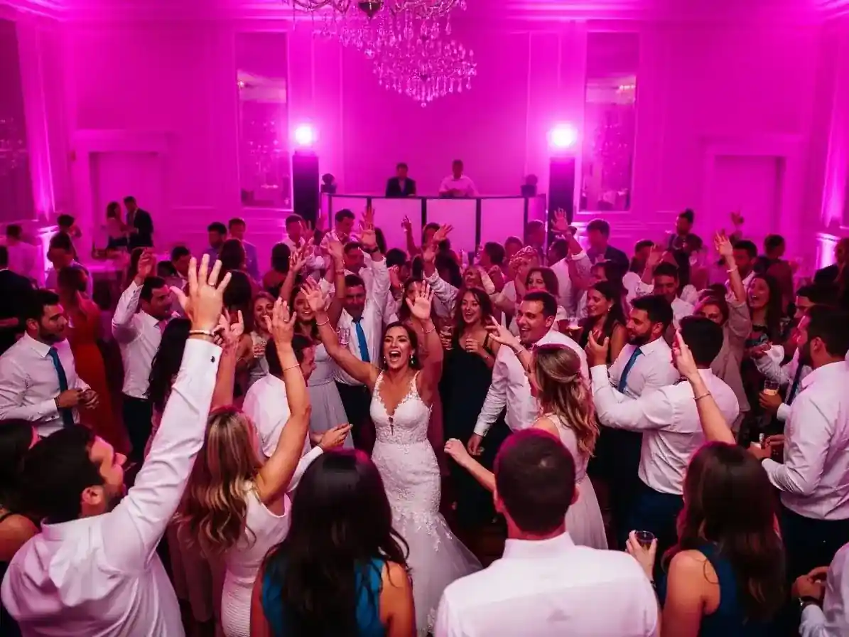 Renta de luces rosa para fiesta y pista de baile