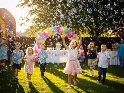 Fiesta infantil con lluvia de burbujas