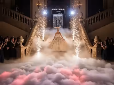 Ceremonia civil con humo bajo en pasillo