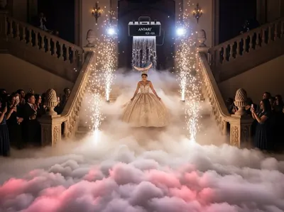 Ceremonia civil con humo bajo en pasillo