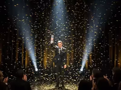 Confeti dorado en premiación y escenario con ganador CDMX