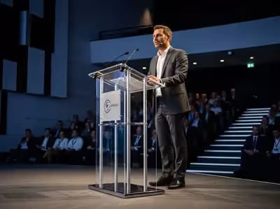 Podium acrílico transparente base cuadrada elegante para conferencias CDMX