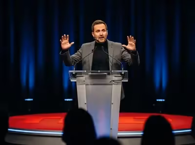 TED Talk con podium blanco en escenario rojo para conferencia CDMX