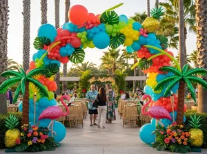 Arco de globos tropicales decoración fiestas CDMX