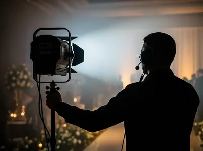 Operador VIP de seguidor profesional con headset en boda - servicio premium iluminación eventos CDMX