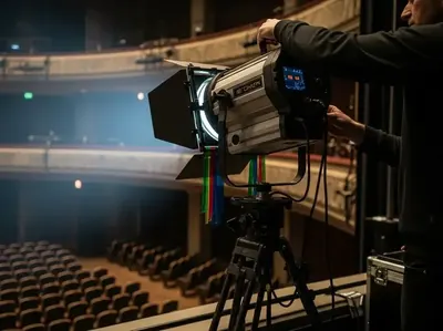 Seguidor HMI 2500W profesional para teatro con tripie y geles de color - renta CDMX