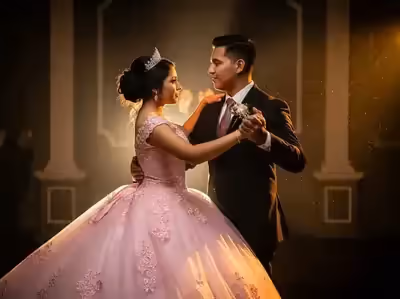 Seguidor LED 700W silencioso para vals de XV años - quinceañera con vestido rosa en CDMX