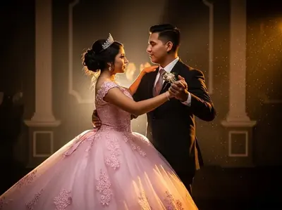 Seguidor LED 700W silencioso para vals de XV años - quinceañera con vestido rosa en CDMX