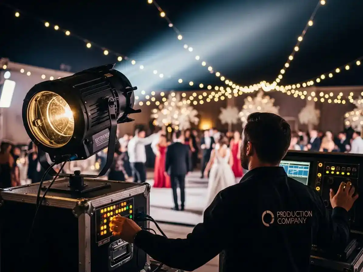 Seguidor de luz para boda en salon con chandelier